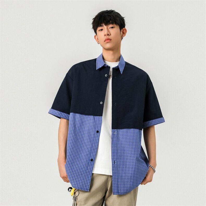 工装复古短袖格子衬衫2025夏季情侣款宽松衬衣A406C6059特P40,男装衬衫,星座309（原A406）