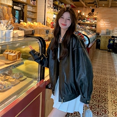 黑色高级感皮衣外套女2025年春秋新款韩版炸街复古小个子PU皮夹克，女装皮衣，2C260
