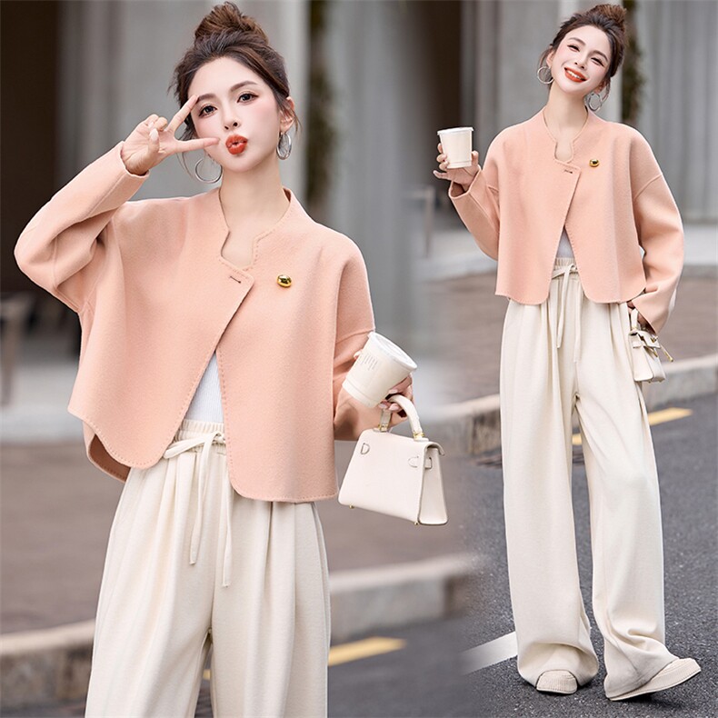 现货韩版短款双面羊毛大衣女时尚2025新款超洋气减龄双面羊毛外套，女装双面呢大衣，仟媚宠