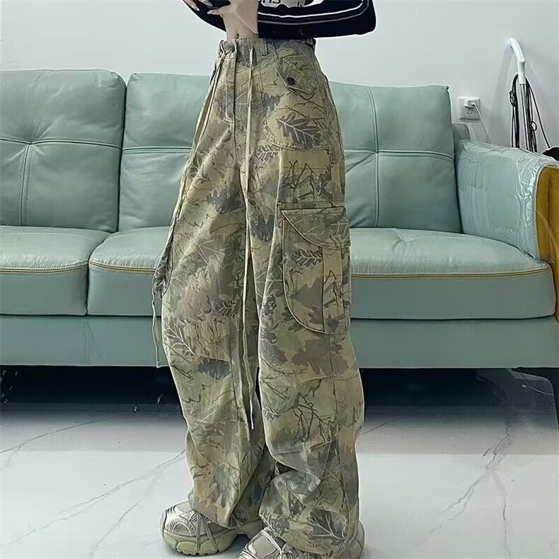 高街迷彩工装牛仔裤女潮ins洋气秋季胖宽松阔腿裤K5634-P51,男装牛仔裤,星座412-3
