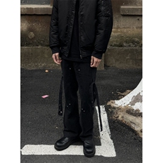 美式hiphop裤子高街vibe交叉绑带牛仔裤修身直筒微喇叭裤，男装牛仔裤，星座310A-4