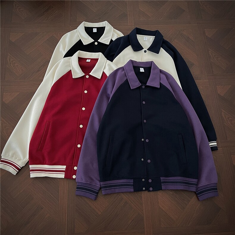重磅420克boxy短款开衫翻领卫衣外套棒球服撞色外套男 D9898-P68图片