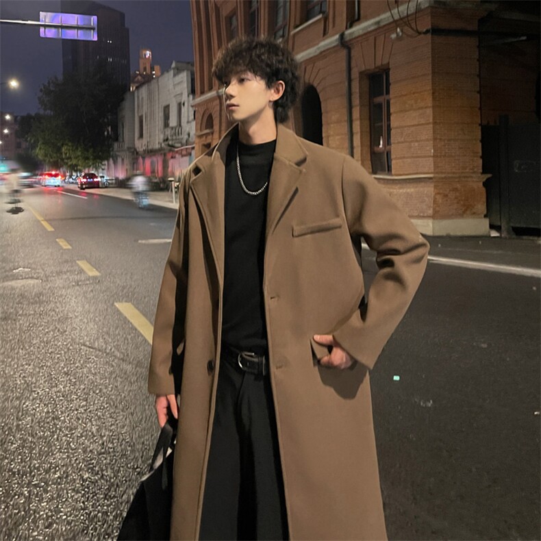 秋冬重磅情侣毛呢大衣男宽松风衣中长款外套MN8693/P100加棉P110，男装风衣，电商B316