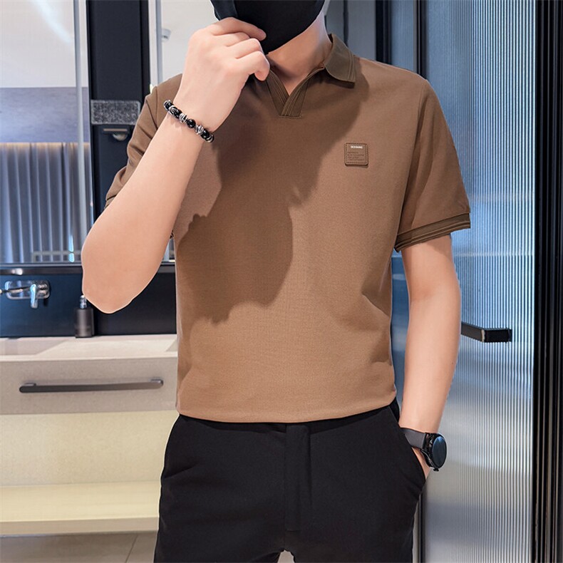 2025夏季新款主推款V领绣标短袖T恤潮流翻领Polo衫B9705-P48,男装T恤,电商D342
