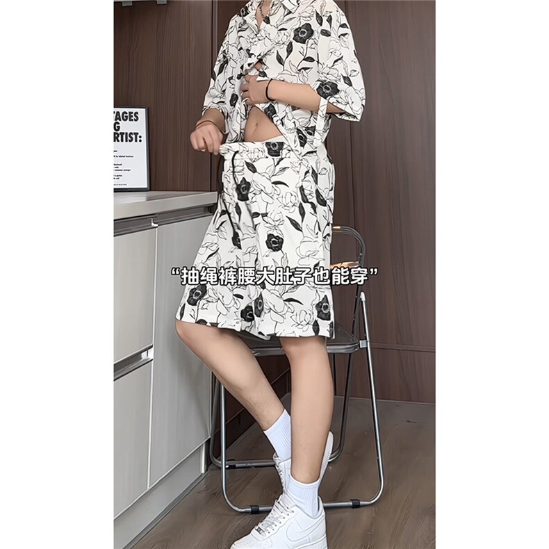短袖衬衫男+短裤男套装男100%聚酯纤维M-5XL大码TZ78709P50控98,男装牛仔裤,星座226-1