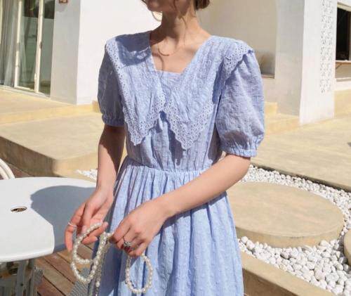 棉布刺绣连衣裙，女装连衣裙，新袖