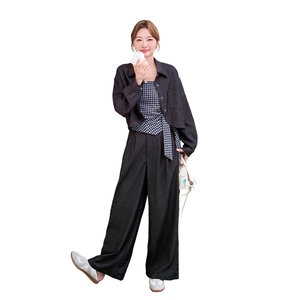 现货2D078-T1944-P175K258格子吊带+外套+长裤牛仔3件套图片