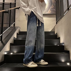 渐变牛仔裤男女2024春秋新款美式潮牌宽松直筒裤休闲长裤子NK701，男装牛仔裤，星座601-2