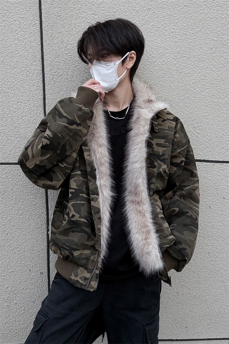 冬季重磅新立领迷彩座山雕棉衣男装痞帅毛毛领棉服外套S377-特125,男装棉衣,电商A233-1