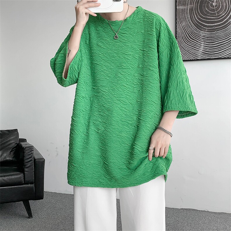 D004-P352025夏季新款特殊面料短袖t恤男士大码港风半袖潮M-5XL,男装T恤,电商B280-1（原A049）
