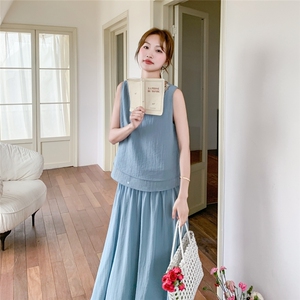 小香风蓝色背心半身裙套装女夏2025新款减龄爆款流行清纯系两件套图片