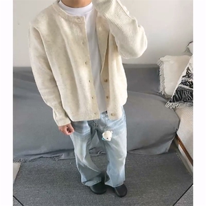 重磅秋冬男女北极绒开衫毛衣美式复古休闲慵懒风单排扣针织衫外套图片