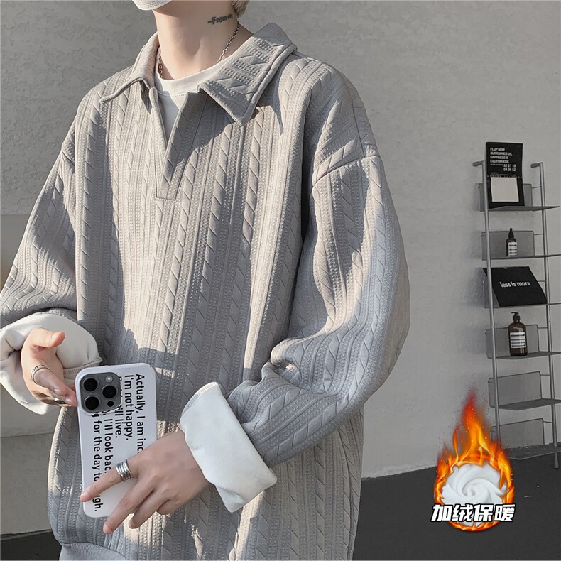 假两件卫衣男秋冬加绒加厚提花无帽打底衫宽松大码上衣WY008加绒,男装T恤,电商B312