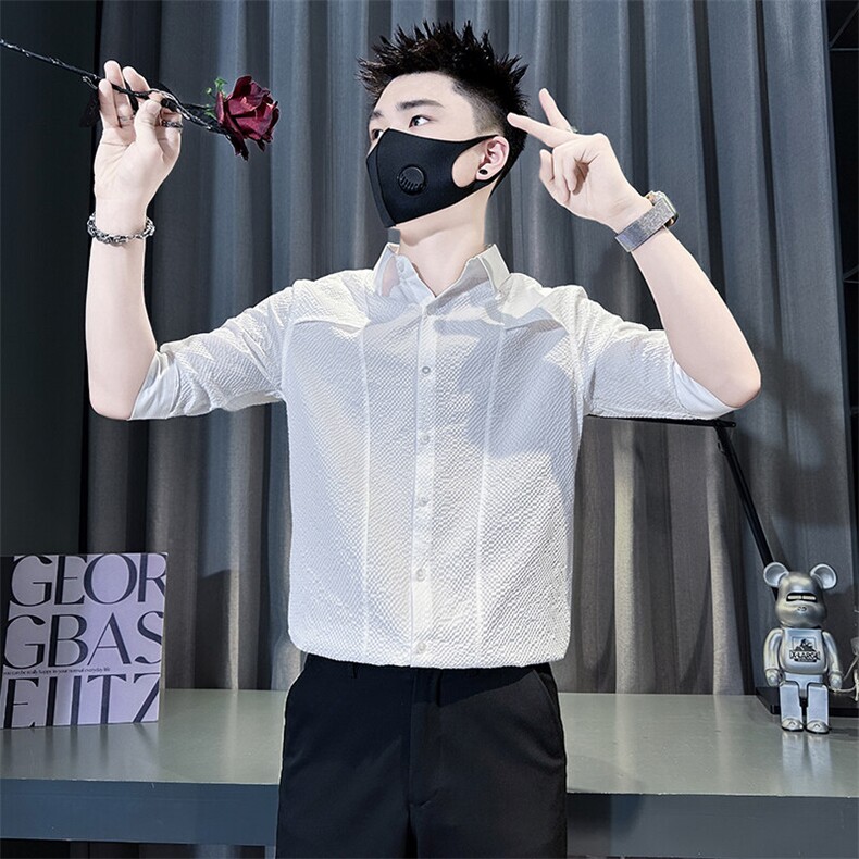 七分短袖衬衫男修身潮流韩版拼接社会小伙301C-CS12-P58控78,男装T恤,星座301C（原B323）