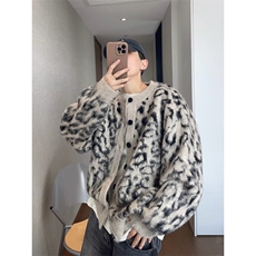 JY421-P57重磅豹纹开衫V领毛衣男女网图，男装针织衫/毛衣，星座1501-3