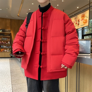 中式唐装男款冬季加厚风汉服青红色立领休闲外套A33-P158图片