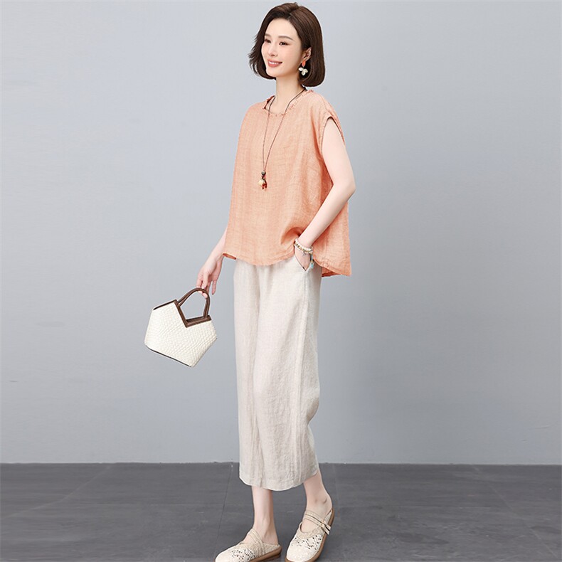新中式高端苎麻刺绣套装女2025夏新款中年妈妈洋气减龄亚麻两件套,女装套装/套裙,独衣靓