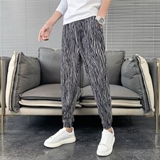 2025秋冬新款丝绒褶皱休闲裤男韩版潮流斑马纹裤子A327-L701-P55图片