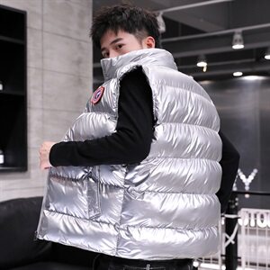 冬季加厚保暖羽绒棉坎肩棉马甲马褂无袖背心立领棉衣银色M9101P55图片