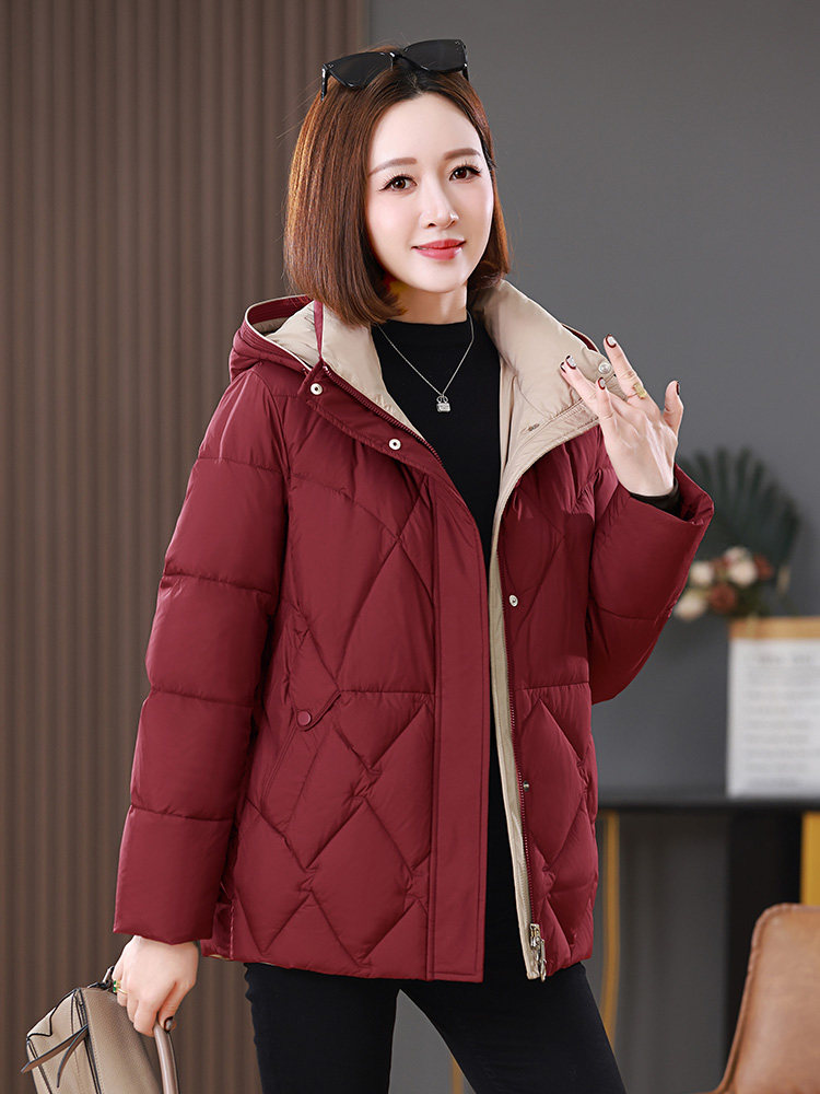 2025年冬装新款撞色连帽中长款棉衣外套女,女装棉衣/棉服,雪樱依海