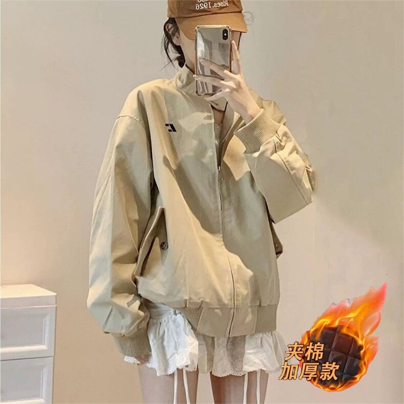 800-P63 美式复古立领棒球服外套女款春秋2025新款宽松休闲图片