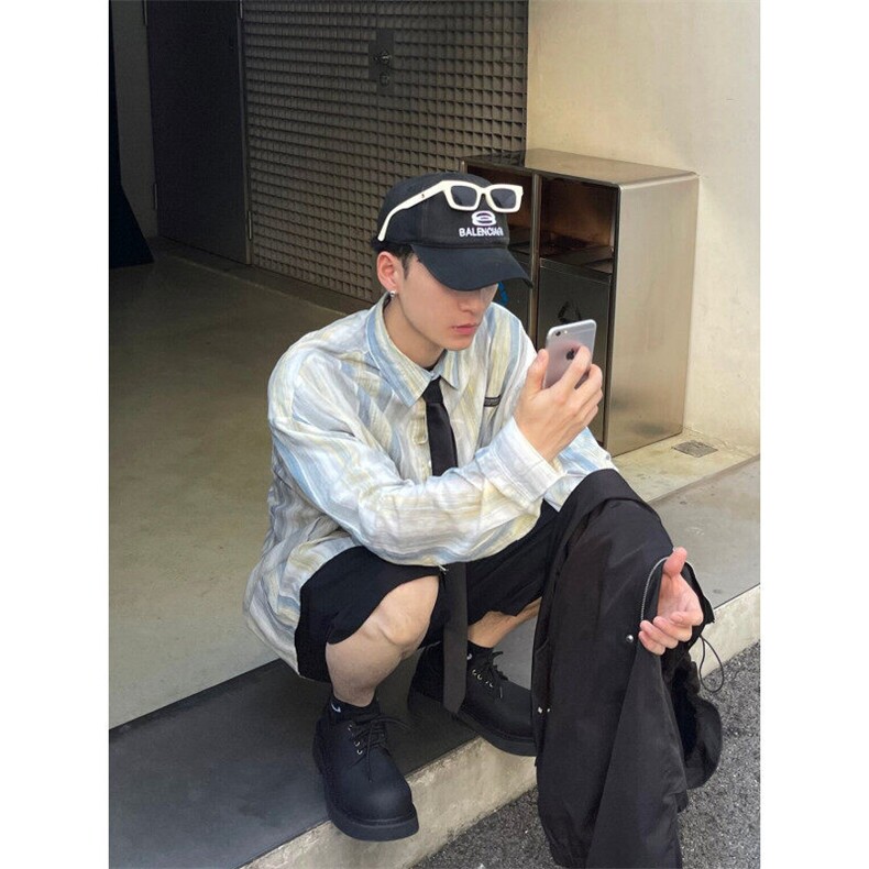 Q20/P46 亚麻薄款条纹小众质感衬衫春夏宽松男女ins衬衣外套图片