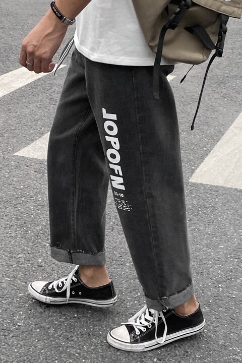 送腰带现货2021夏季毛边九分牛仔裤男韩版潮流9分潮牌,男装牛仔裤,星座1008