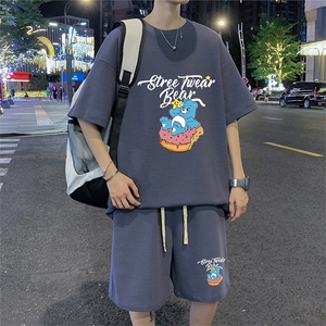 ！2024夏季新款男士华夫格短袖套装百搭学生一套HTZ53P50图片