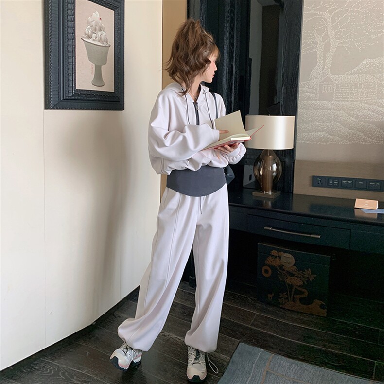 韩系宽松卫衣休闲裤两件套女2025春秋季新款学院风减龄运动套装,女装套装/套裙,2C305