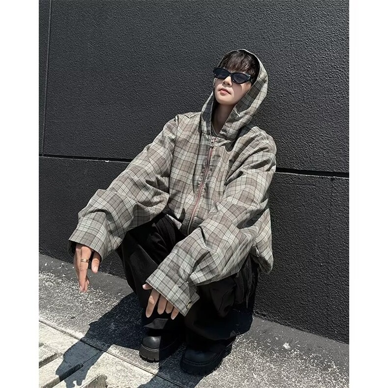 格子连帽衬衫男款初秋防晒衬衣格子双层连帽夹克图休闲外套CK2，男装防晒衣，星座1116A-1（原606A）