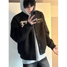 美式复古字母刺绣夹克男女高街痞帅棒球服宽松百搭情侣上衣JW224，男装夹克，星座1116A（原606A-3）