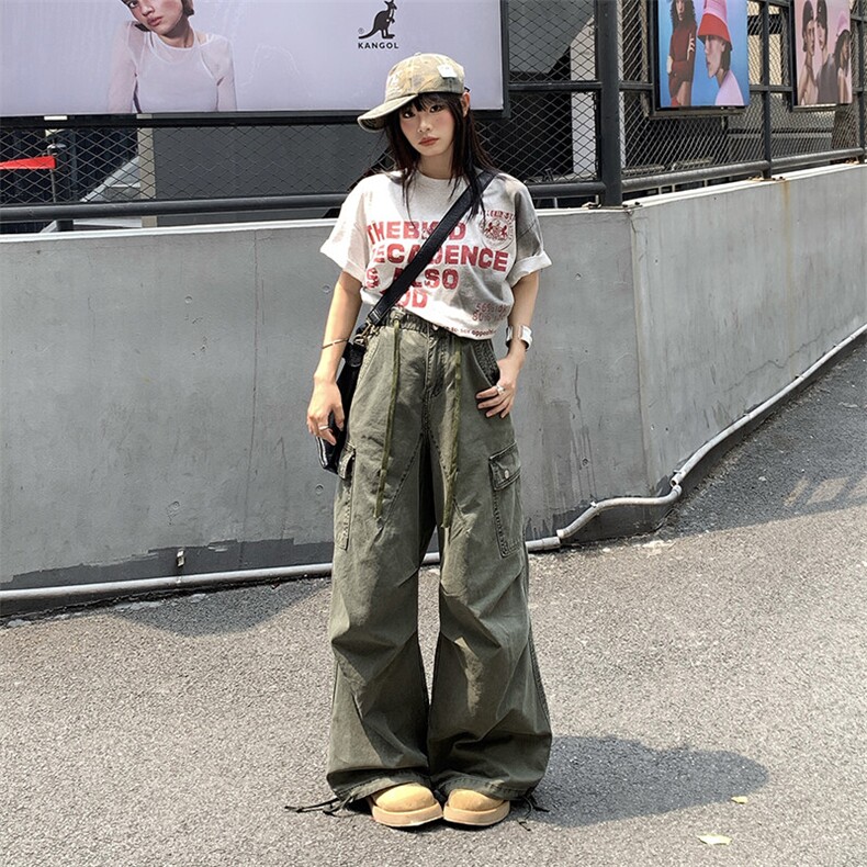 美式复古做旧水洗宽松直筒口袋重工装裤男女休闲伞兵裤YD9002-P75图片
