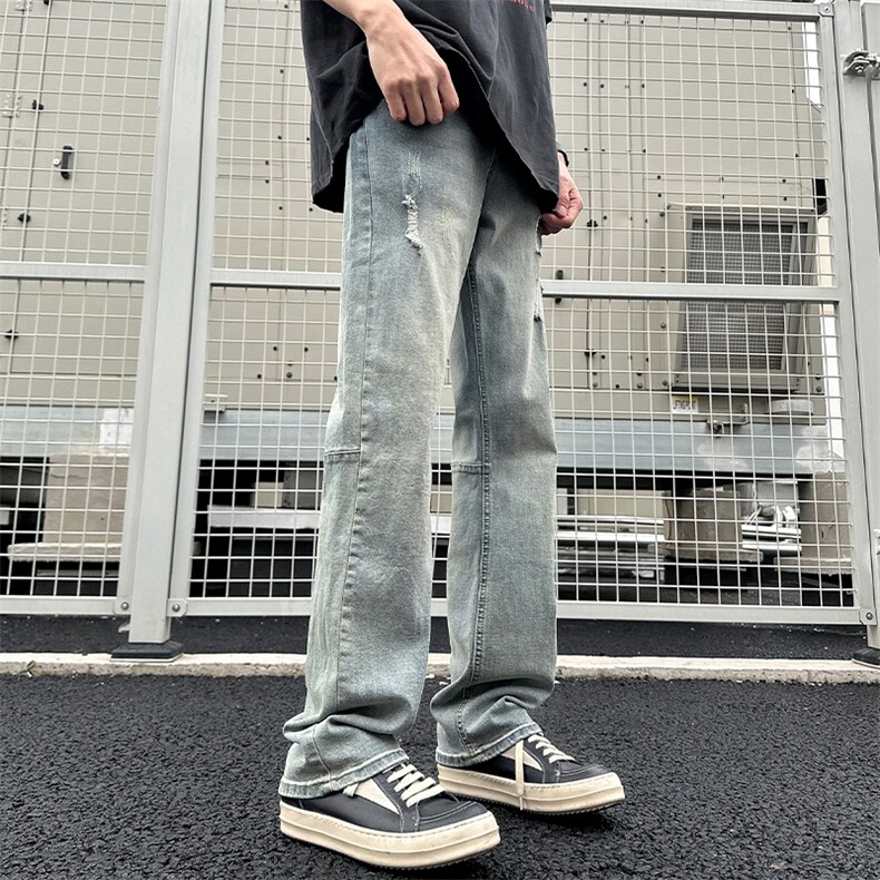 2024春季新款外景大码美式破洞拼接牛仔裤M-5XGK24094-P50,男装牛仔裤,电商A022