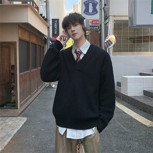 秋冬中性风V领百搭毛衣男女廓形纯色套头针织衫5Q3067-TP4588