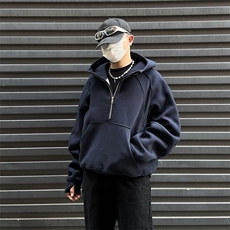 抖音得物二开美式重磅宽松结构拉链设计防风高领连帽卫衣外套W76，男装卫衣，电商A486-1