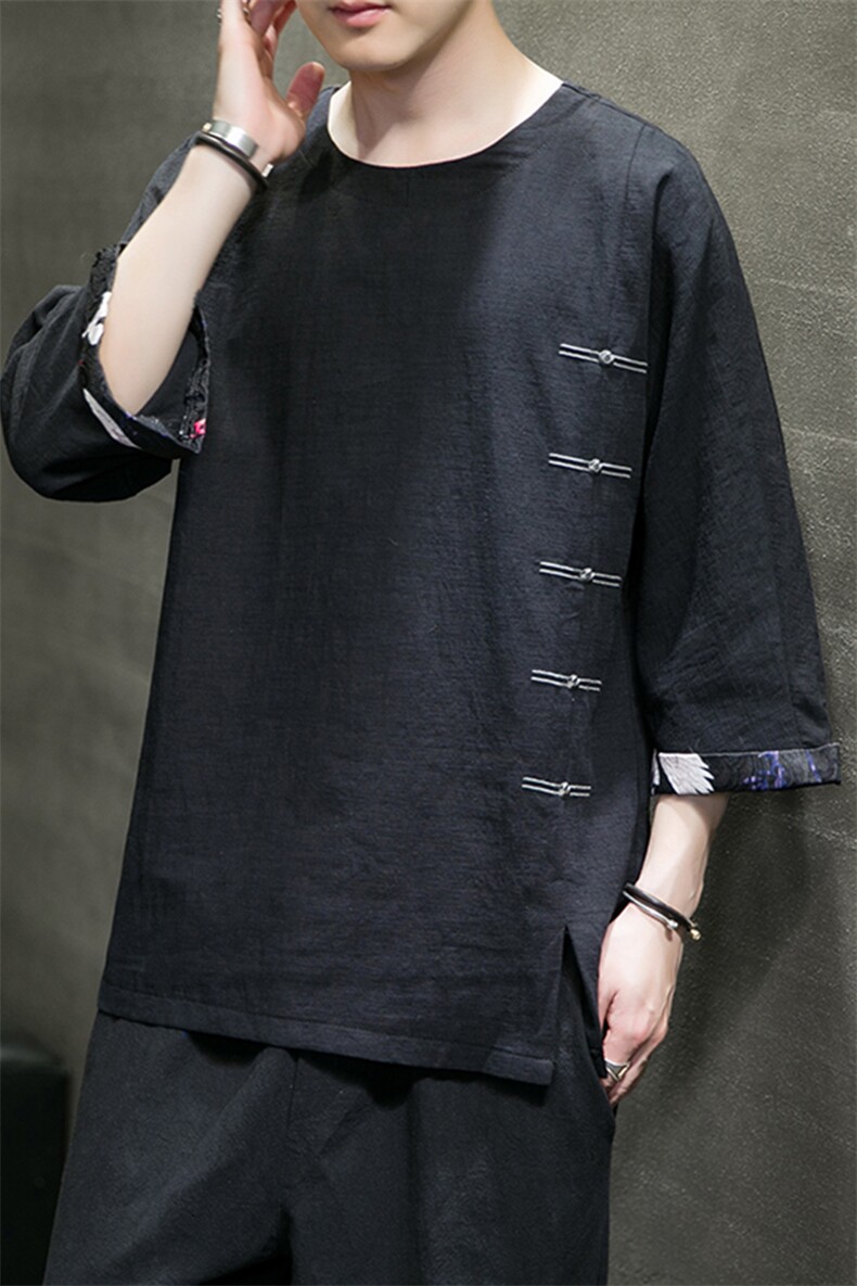 2025春夏新款风棉麻七分短袖t恤男大码上衣QT6008-1/T063/P60,男装T恤,电商A008