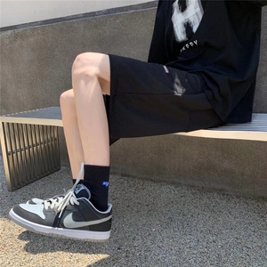 夏季休闲短裤男ins潮牌纯色简约撞色拼接宽松直筒垂感五分运动裤图片