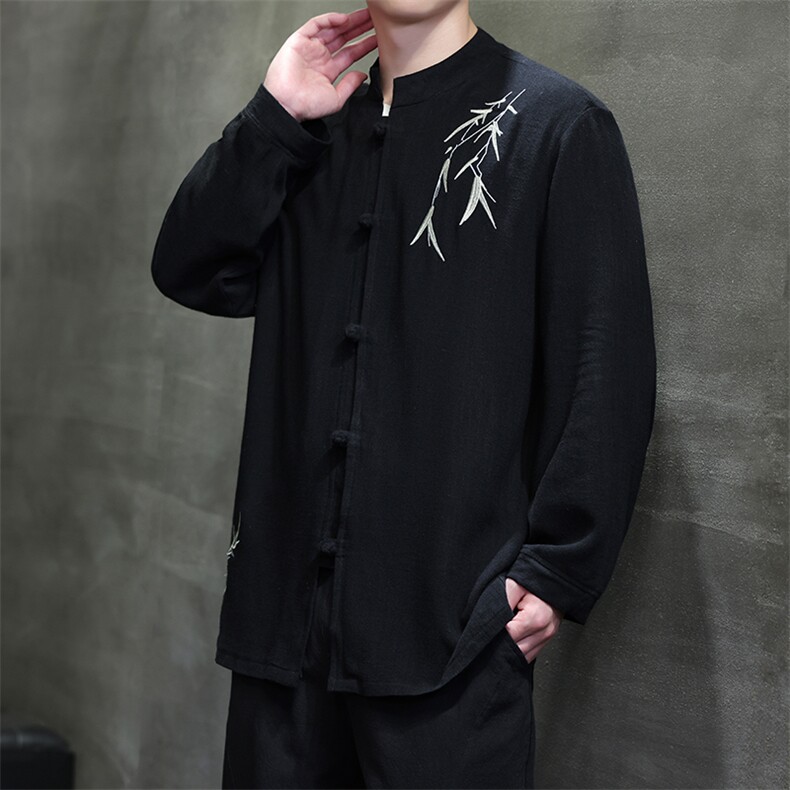 现货风秋季男士新款大码亚麻衬衫长袖刺绣CS28-P85控108,男装衬衫,电商A021