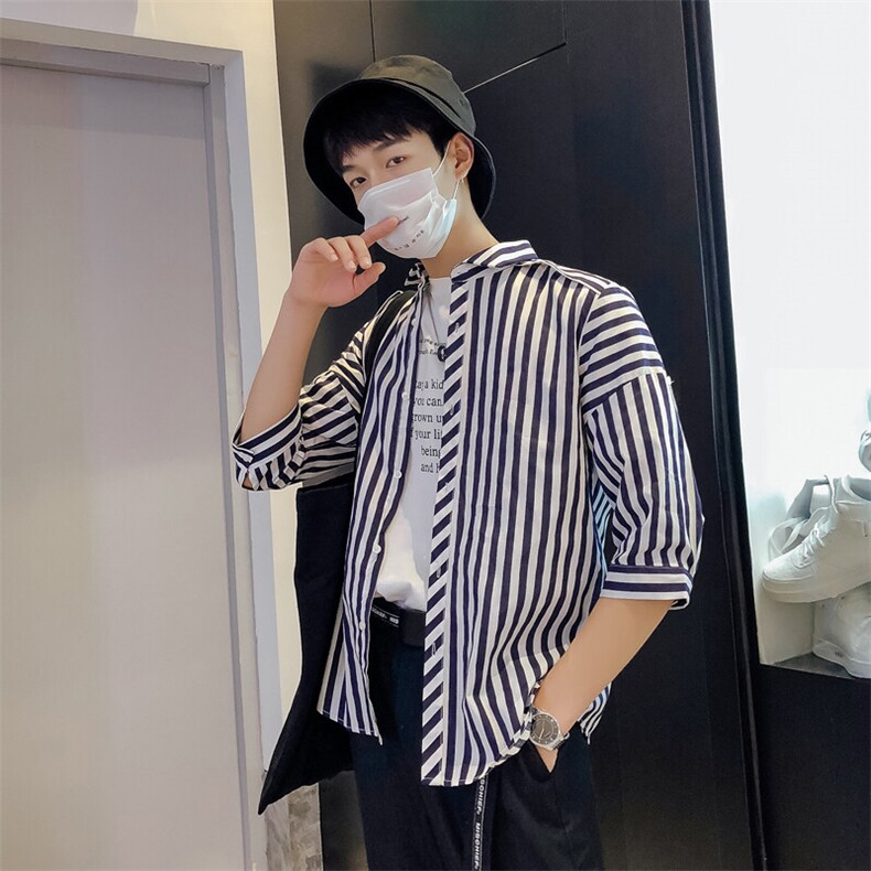 男士新款七分袖男士修身条纹衬衫228-102-P20,男装衬衫,星座228