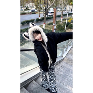 现货重磅硬挺boxy羽绒棉衣座山雕猫耳大毛毛领麂皮棉服冬外套,长款粉色大短袖搭配图片