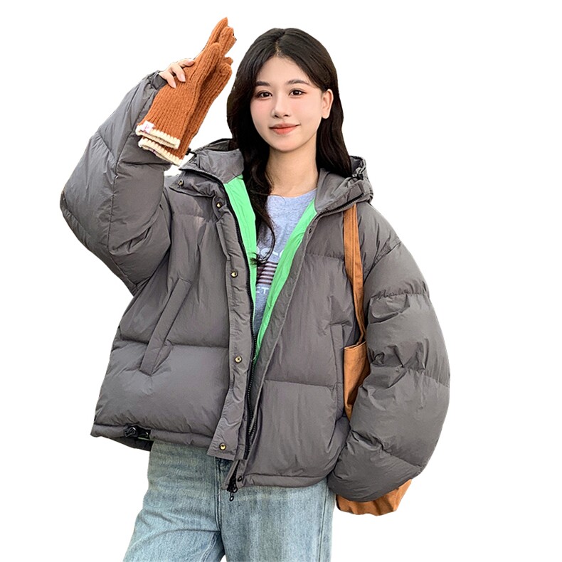 灰色撞色连帽羽绒服女冬2025新款超火好看高级小众加厚面包服外套,女装羽绒服,浙宝276（原081）