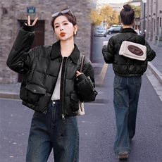【现货现货】2024新款冬装羽绒服pu蛋白皮拼接灯芯绒短款90白鸭绒，女装羽绒服，雅静靓衣