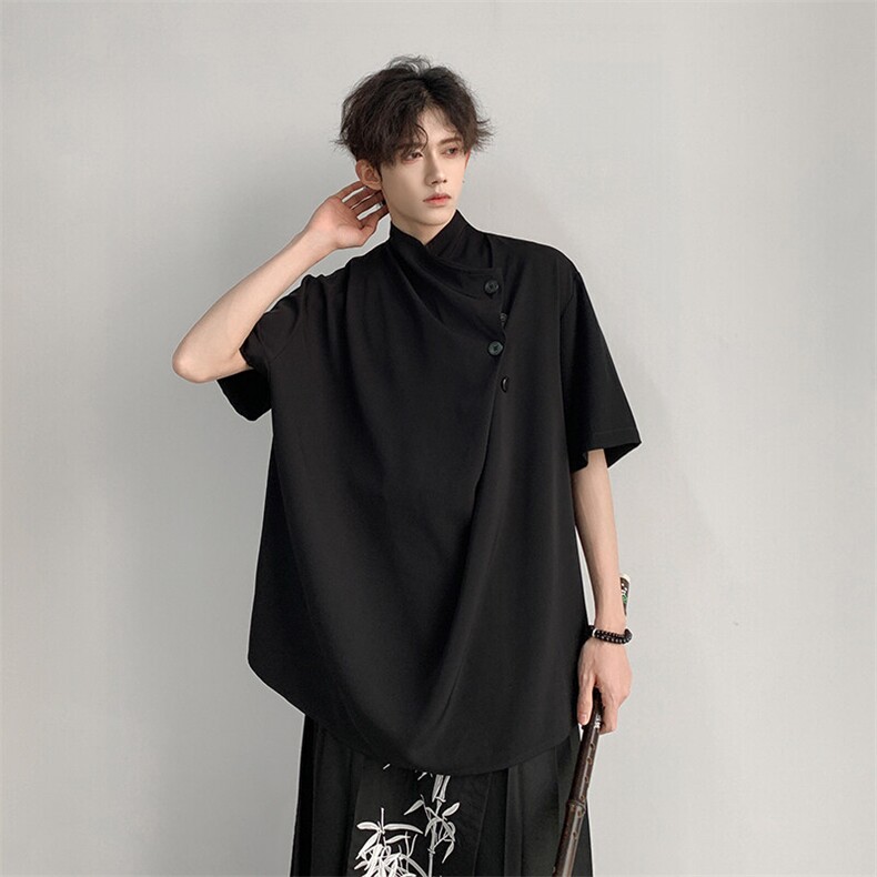 新中式现货男士大码斜领高级感白色衬衣CS29-P60控89,男装衬衫,电商A021