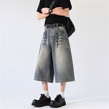 美式复古阔腿七分牛仔裤男女夏季宽松休闲直筒中裤K7008P50，男装牛仔裤，电商D325