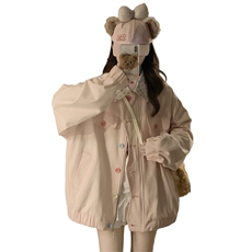 A419-P95粉色小碎花牛仔外套女秋宽松百搭上衣新款学院风外套，男装工装外套，星座911