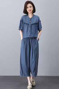 时尚宽松牛仔短袖衬衫 夏季百搭休闲女装上衣图片