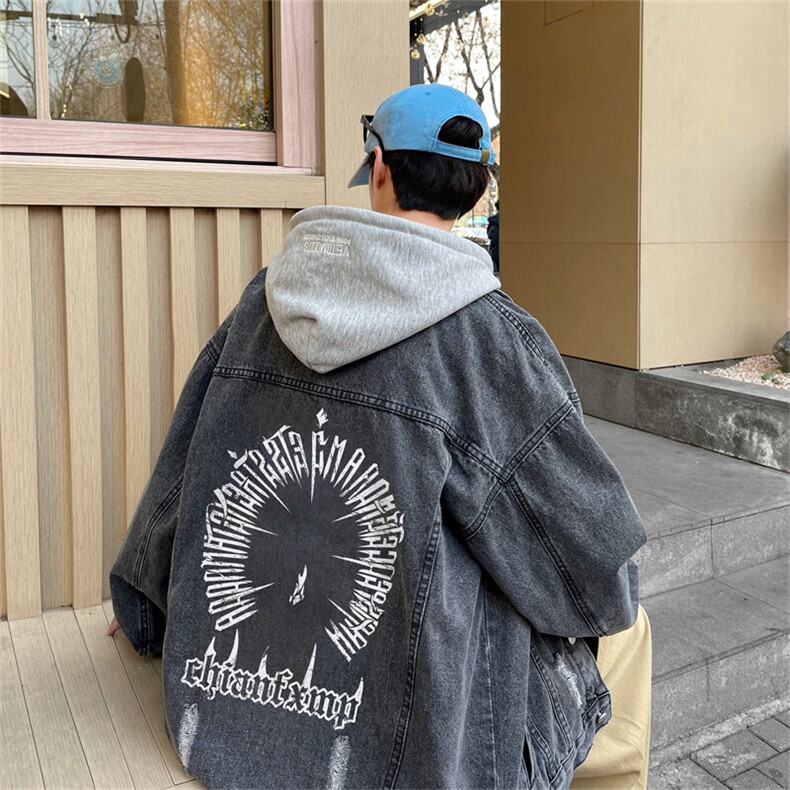 美式复古连帽牛仔外套男款2024新款潮牌水洗oversize痞帅工装夹克，男装夹克，星座1103-3