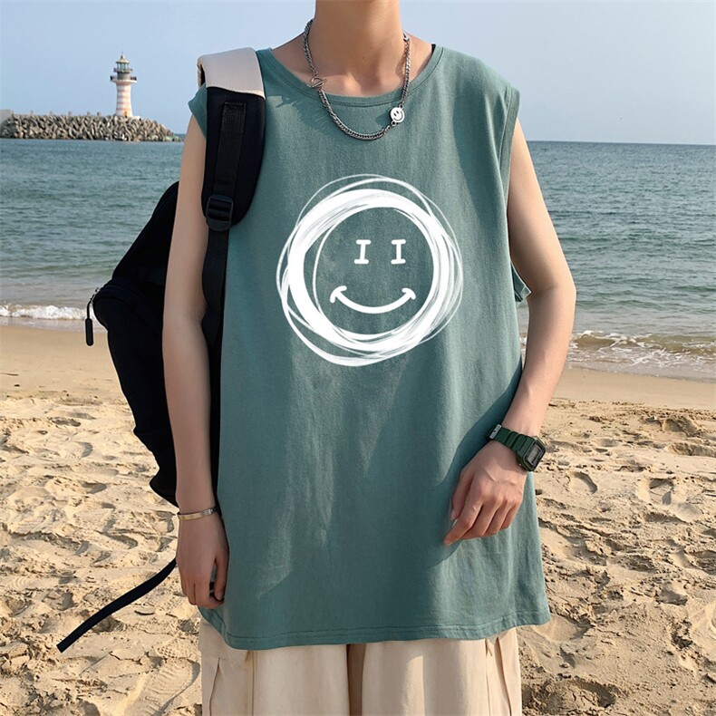 ！港风2023夏季无袖背心男加肥加大码宽松短袖T恤男BX265-P20，男装背心/马甲，电商B371