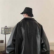 美式港风钢印夹克大码M-5XL皮衣鳄鱼纹情侣皮衣男外套JK8749P90控，男装夹克，星座227-7