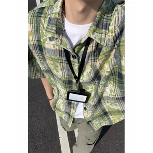 美式扎染格子衬衫短袖男女同款夏季衬衣半袖外套DC2240-特价P25图片